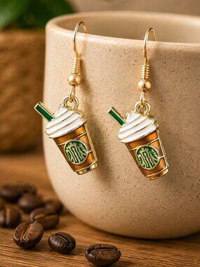 Coffee Cup Enamel Drop Earrings | Handmade